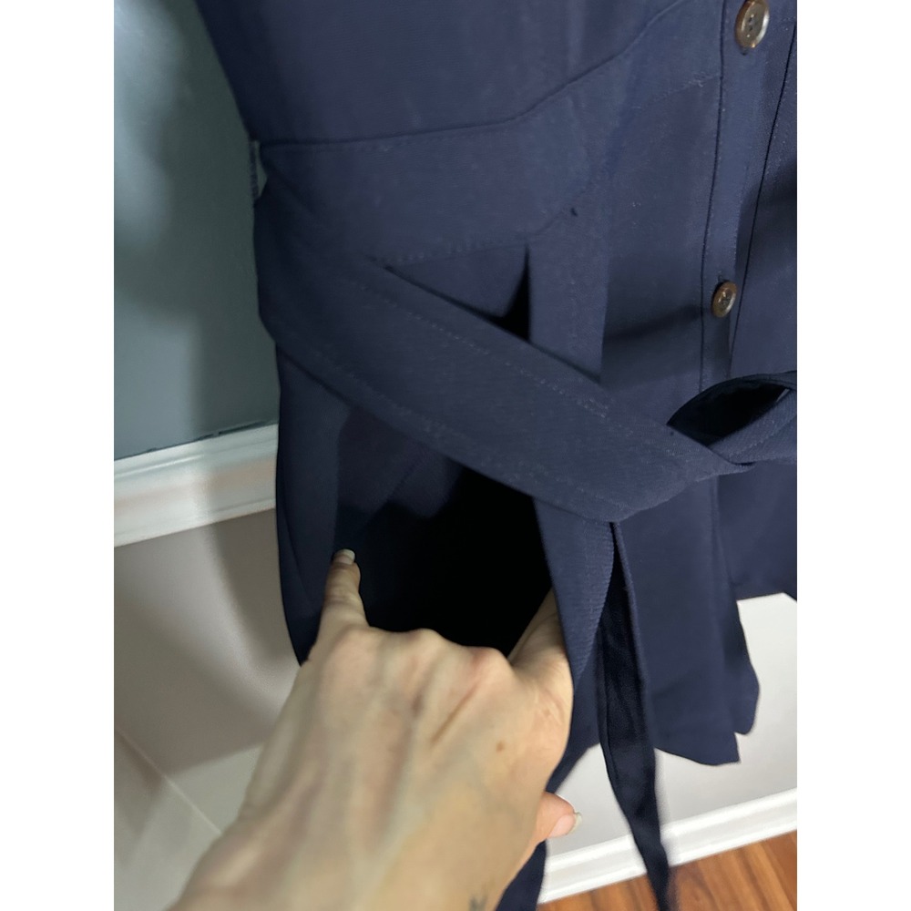 Anthropology Greylin Navy Blue Short Sleeve Button Front Utility Romper w Belt - Picture 5 of 10